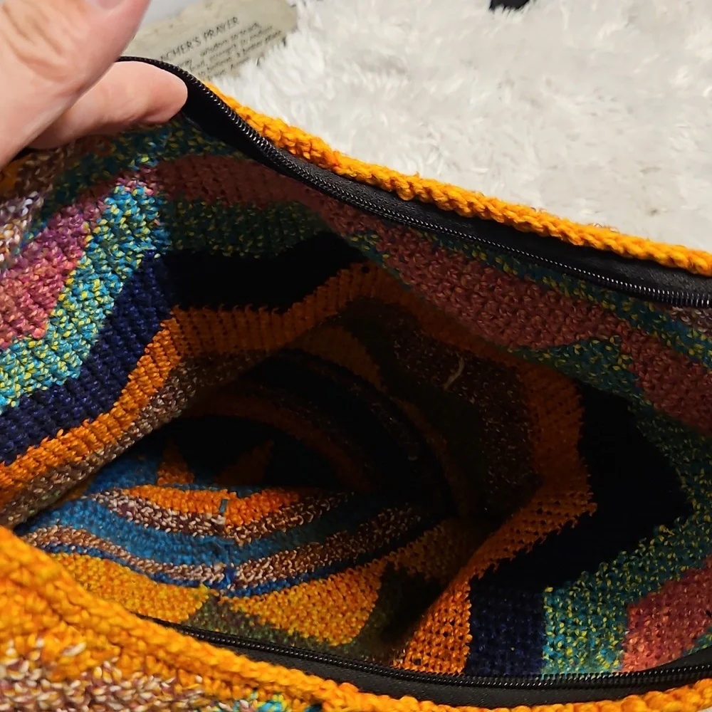 Crochet Hobo Bag Shoulder Bag‎ Chevron Colorful Handmade Hippie Boho Purse